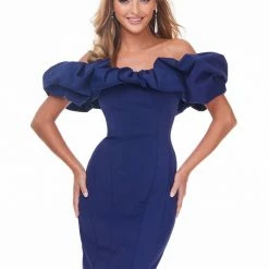 Ashleylauren Ashley Lauren 4337 Fuchsia Cocktail Dress With Oversized Ruffle Neckline Off The Shoulder
