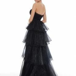 In Stock Ashley Lauren 1709 Black Prom Dress Size 4 Sweetheart Neckline Tiered Tulle Long Skirt