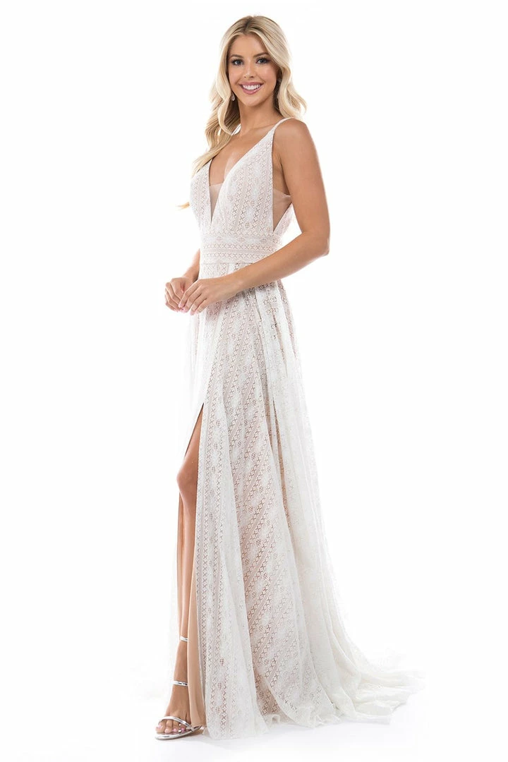 Nina Canacci 6553 Boho Lace A Line Prom Dress With Slit Evening Gown V Neckline 4 Nina Canacci 6553 Boho Lace A Line Prom Dress With Slit Evening Gown V Neckline