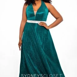 In Stock Sydney;s Closet SC7289 Size 14 Turquoise Long Shimmer Prom Dress Plus Size Formal SC 7289