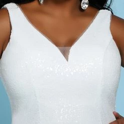 Sydney's Closet SC5248 Fitted Sequins Long Wedding Dress Plus Sized V Neckline SC 5428 Diana