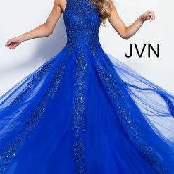 JVN By Jovani Jovani JVN59046 Sheer Tulle Lace High Neck Ballgown Prom Dress Formal Gown Ballgown Dresses