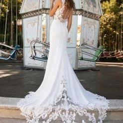 White One Bridal LAVA Pronovias Wedding Dress Sheer Bodice Lace Mermaid Train Gown