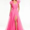 Ashleylauren Ashley Lauren 11166 Organza Prom Dress With Ruffle Shoulder Detail Ballgown Dresses