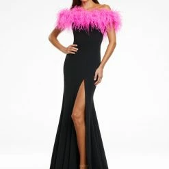Ashleylauren Ashley Lauren 11099 Prom Dress Off The Shoulder Feathers Train Left Leg Slit Pageant Gown