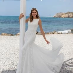 White One Bridal LELE Pronovias Wedding Dress Lace High Neck Bohemian Gown