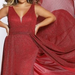 Sydney's Closet SC7313 Shimmer Prom Dress With Overskirt Plus Sized SC 7313 Sydney's Closet And Tease Prom