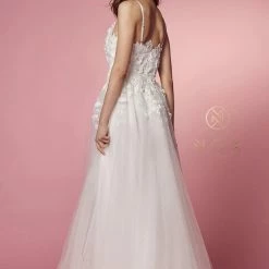 In Stock Nox Anabel R346 Size 4, 10 A Line 3D Floral Lace Wedding Dress V Neck Bridal Gown