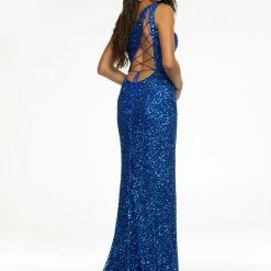 Ashleylauren Corset Dresses Ashley Lauren 11144 Sequin One Shoulder Prom Dress With Lace Up Back