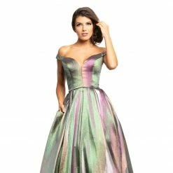 In Stock Johnathan Kayne 2019 Size 14 Metallic Ballgown Unicorn Prom Dress Pockets Off Shoulder Ballgown Dresses