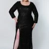 Sydney's Closet SC7320 Fitted Plus Sized Prom Dress Long Sleeves Scoop Neckline With Slit SC 7320 Long Sleeve Dresses 2 Sydney's Closet SC7320 Fitted Plus Sized Prom Dress Long Sleeves Scoop Neckline With Slit SC 7320 Long Sleeve Dresses