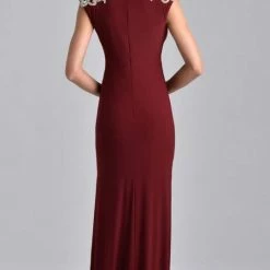 In Stock Long Sleeve Dresses Nina Canacci M206 Long Fitted Embellished Cap Sleeve Formal V Neck Dress