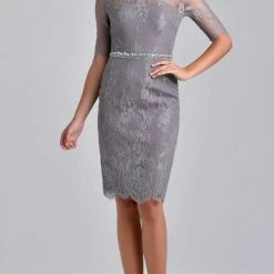 In Stock Long Sleeve Dresses Nina Canacci M214 Short Lace Sheer Long Sleeve Formal Cocktail Dress Jacket