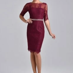 In Stock Long Sleeve Dresses Nina Canacci M214 Short Lace Sheer Long Sleeve Formal Cocktail Dress Jacket