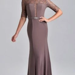 In Stock Nina Canacci M218 Long Sheer Lace Long Sleeve Formal Evening Dress Fit Flare