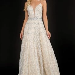 Nina Canacci 8191 Mesh Metallic Beaded A Line Wedding Dress Prom Evening Gown Bridal