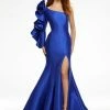 Ashleylauren Ashley Lauren 11135 Royal One Shoulder Evening Gown With Ruffle Sleeve
