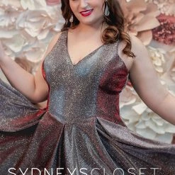 Sydney's Closet 8100 V Neckline Holographic Short Formal Cocktail Dress Plus Sized