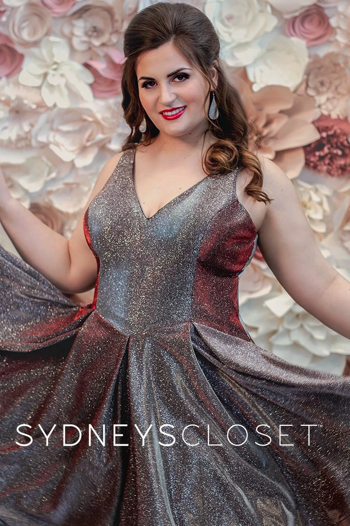 Sydney's Closet 8100 V Neckline Holographic Short Formal Cocktail Dress Plus Sized 3 Sydney's Closet 8100 V Neckline Holographic Short Formal Cocktail Dress Plus Sized