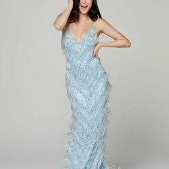 GSF Primavera Couture 3213 Full Fringe Prom Dress Pageant Gown Evening Gown Size 2 Nude/silver Fringe & Tassels