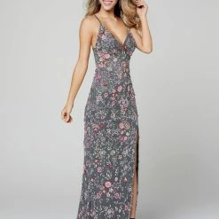 Primavera Couture 3073 Long Beaded Floral Print Prom Dress Evening Gown Side Slit