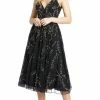 Mac Duggal 5320 Knee Length Formal Cocktail Dress V Neck Beaded Black Dress