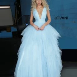 Jovani 3928 Plunging Neckline Tulle Prom Dress Ball Gown