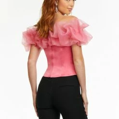 Ashleylauren Ashley Lauren 9002 Off The Shoulder Ruffle Top