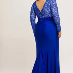 Discontinued Long Sleeve Dresses Johnathan Kayne For Sydneys Closet JK 2003 Lace Plus Size Prom Dress Side Slit