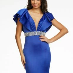 Ashleylauren Ashley Lauren 11130 Ruffle Shoulder Satin Evening Gown Prom And Pageant Gown