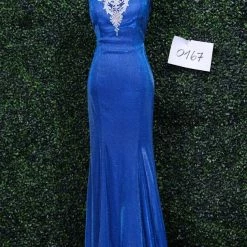 In Stock Envious Couture 0167 Size 6 Iridescent Shimmer Fitted High Lace Neck Formal Dress Prom CLEARANCE