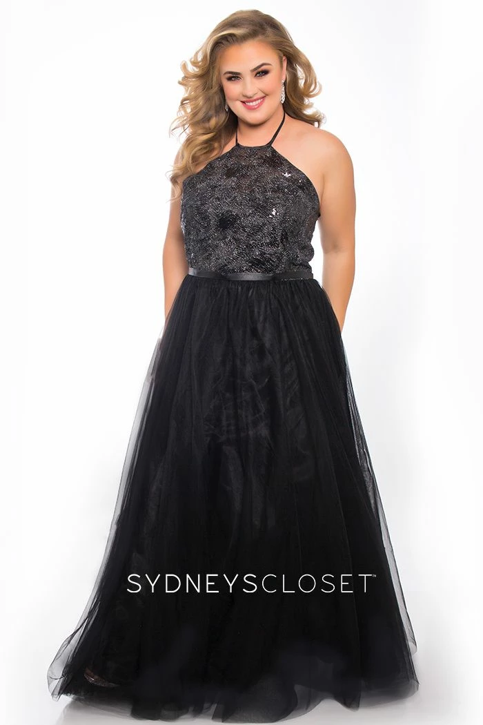 Discontinued Sydneys Closet SC 7297 High Neckline Tulle Prom Dress Ball Gown Sequins Tulle Formal Ballgown Dresses 4 Discontinued Sydneys Closet SC 7297 High Neckline Tulle Prom Dress Ball Gown Sequins Tulle Formal Ballgown Dresses
