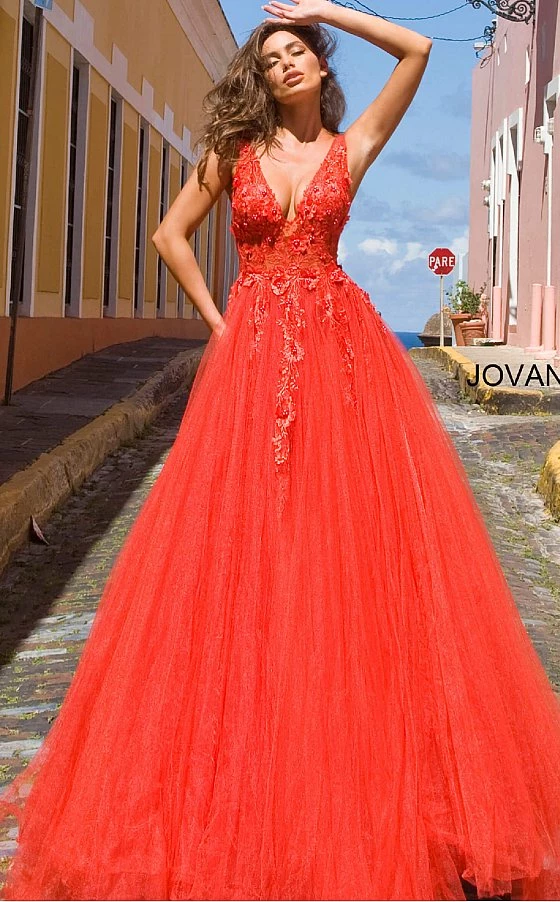 Jovani 55634 Long Floral Appliques Prom Dress Lace Ballgown V Neck Illusion Ballgown Dresses 3 Jovani 55634 Long Floral Appliques Prom Dress Lace Ballgown V Neck Illusion Ballgown Dresses