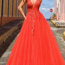 In Stock Jovani 55634 Floral Appliques Prom Dress Size 6 Lace Ballgown Wedding Gown Formal Sheer