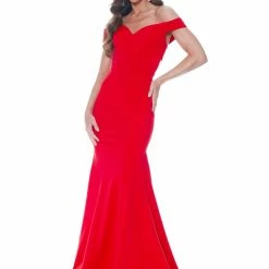 Ashleylauren Ashley Lauren 11025 Off Shoulder Scuba Prom Dress With Criss Cross Back