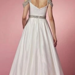 Nox Anabel R224W Long Satin A Line Ballgown Pockets Off The Shoulder Dress Pageant Bridal