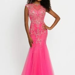 Johnathan Kayne 9039 Illusion Lace Prom Dress Cap Sleeve Mermaid Evening Dress Mermaid Dresses