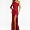 Ashleylauren Sequin Dresses Ashley Lauren 1977 Prom Pageant Dress One Sleeve Fully Beaded Long Formal Dress With High Side Slit