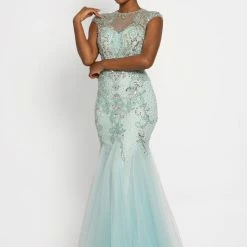 Johnathan Kayne 9039 Illusion Lace Prom Dress Cap Sleeve Mermaid Evening Dress Mermaid Dresses