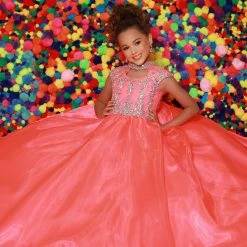 Ballgown Dresses Sugar Kayne C162 Long A Line Girls Pageant Ballgown Dress High Neck Keyhole