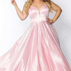 In Stock Long Sleeve Dresses Tease Prom TE2014 Doll Pink Size 22 A Line Prom Dress Plus Sized Satin Shimmer