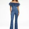 Ashleylauren Ashley Lauren 11123 Stretch Denim Jumpsuit With Feather Neckline Details 1 Ashleylauren Ashley Lauren 11123 Stretch Denim Jumpsuit With Feather Neckline Details