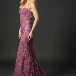 Mermaid Dresses Nina Canacci 6556 Long Mermaid Prom Pageant Gown Sheer Lace Corset Dress Train