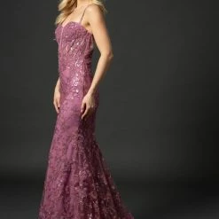 In Stock Mermaid Dresses Nina Canacci 6556 Size 8 Long Mermaid Prom Pageant Gown Sheer Lace Corset Dress Train