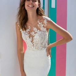 Mermaid Dresses White One Bridal OCALA Pronovias Wedding Dress Illusion Tulle Sheer Gown