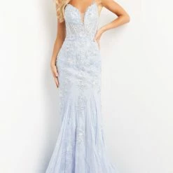 JVN By Jovani Jovani JVN06475 Long Fitted Lace Mermaid Prom Dress Sheer Corset Backless Gown