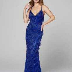 GSF Primavera Couture 3213 Full Fringe Prom Dress Pageant Gown Evening Gown Size 2 Nude/silver Fringe & Tassels