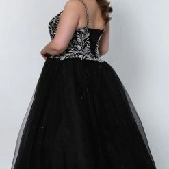 In Stock Ballgown Dresses Sydney's Closet SC7329 Size 14 Glitter And Lace Prom Dress Ball Gown Plus Sized SC 7329