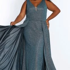 Sydney's Closet SC7313 Shimmer Prom Dress With Overskirt Plus Sized SC 7313 Sydney's Closet And Tease Prom