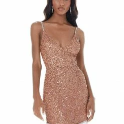 Ashleylauren Ashley Lauren 4387 Iridescent Purple Cocktail Dress Sequins With Fringe Hem V Neckline